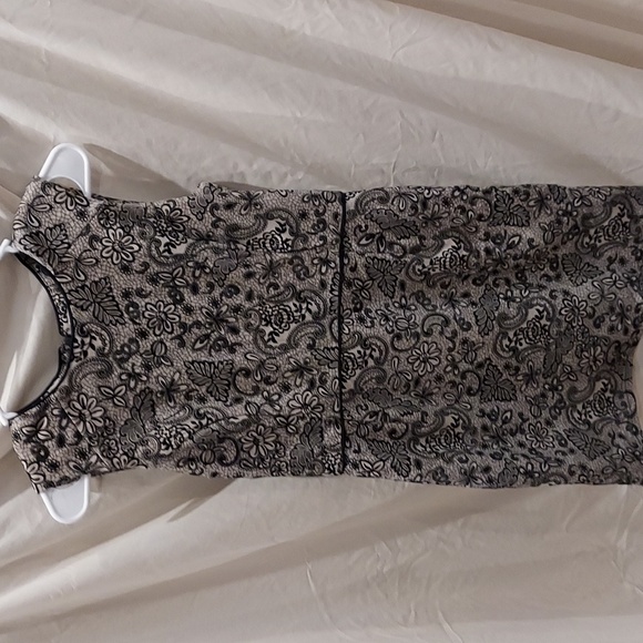 Valley Girl Cream w/ Black Floral and Paisley Print Sleeveless Sheath Dress S Sm - Picture 2 of 9